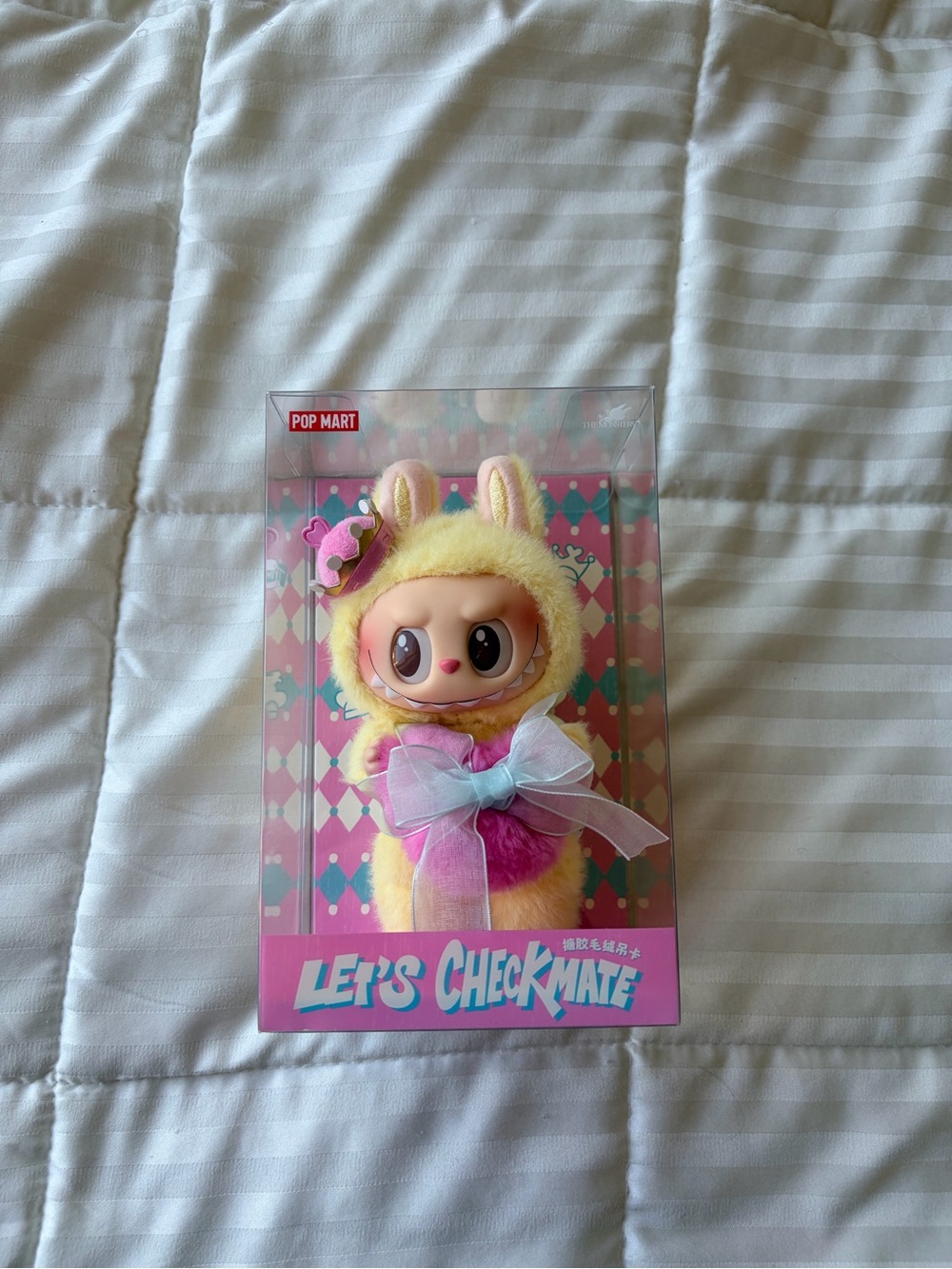 POP MART Let's Checkmate Labubu Vinyl Plush Doll - Yellow & Pink